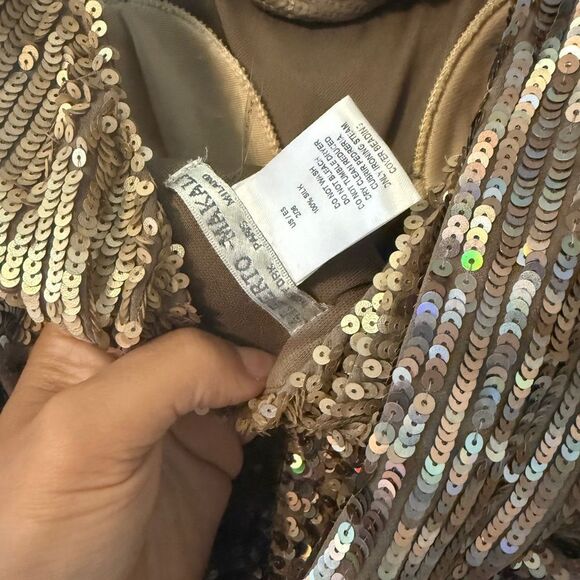 Alberto Makali Beaded Gold 100% Silk Evening Gown Size 2 - Picture 7 of 8